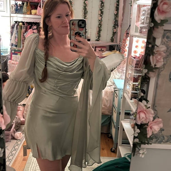 For Love And Lemons Dresses & Skirts - For Love & Lemons sage green long sleeve elven dress